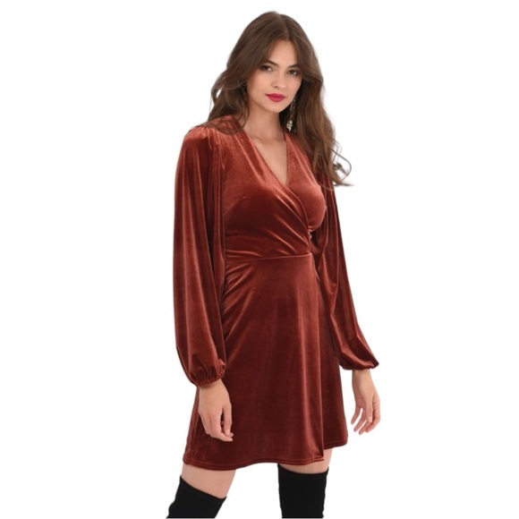 CLOSET LONDON BROWN RUST
VELVET PUFF SLEEVE A-LINE DRESS Holiday Party Wedding 2 - Picture 11 of 11